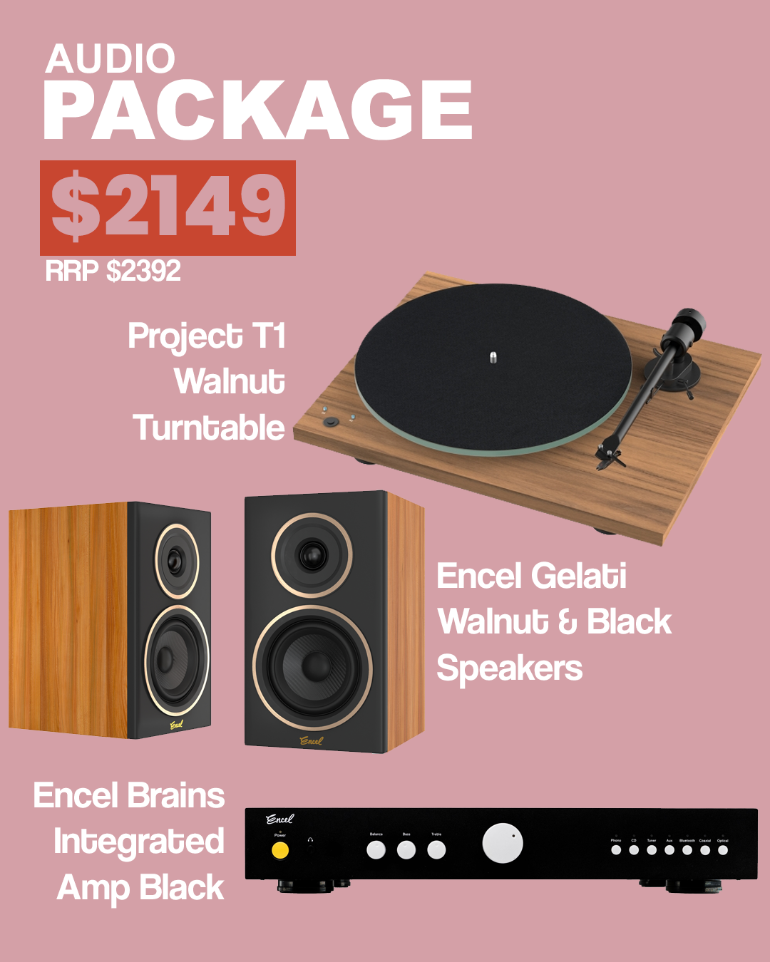 Project T1 Walnut / Encel Gelati Walnut & Black / Encel Brains Black Package Deal